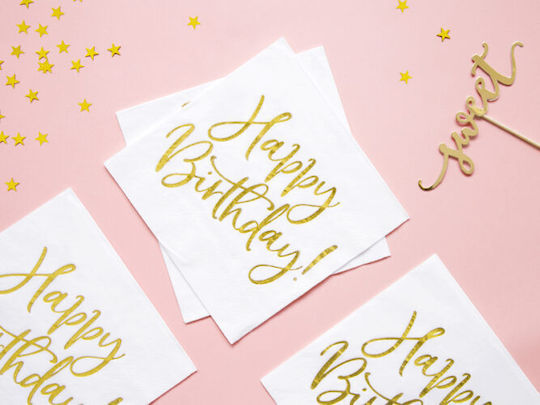 Парти Салфетки Happy Birthday Златисти 20 Бройки