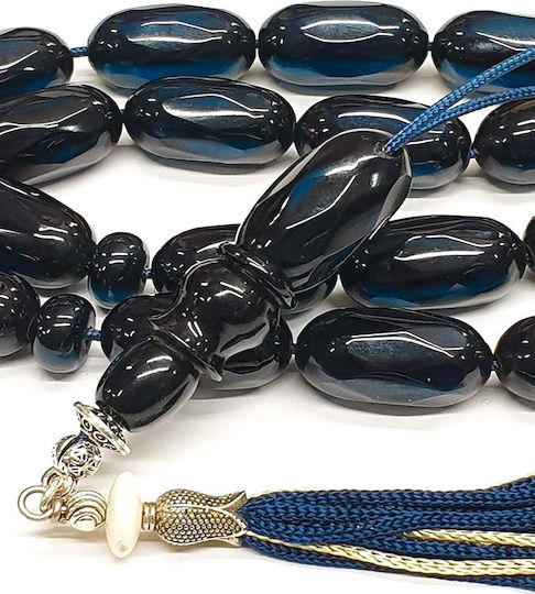 Roloi Komboloi Worry Beads with 17 Beads Made of Mastic Length 38cm Blue