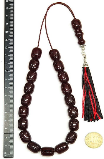 Roloi Komboloi Worry Beads with 19 Beads Made of Mastic Length 37cm Burgundy