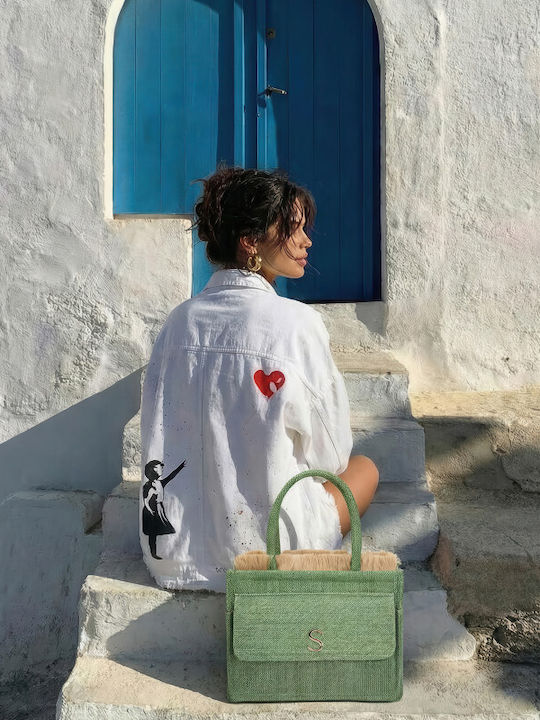 Tesoro Υφασμάτινη Γυναικεία Τσάντα Tote Χειρός Πράσινη