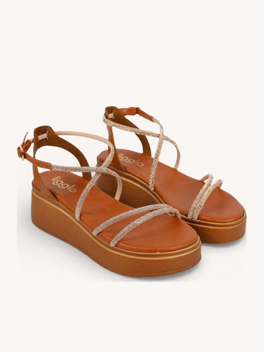 Бронзови Flatforms Глитер Каишки Анатомична Подметка