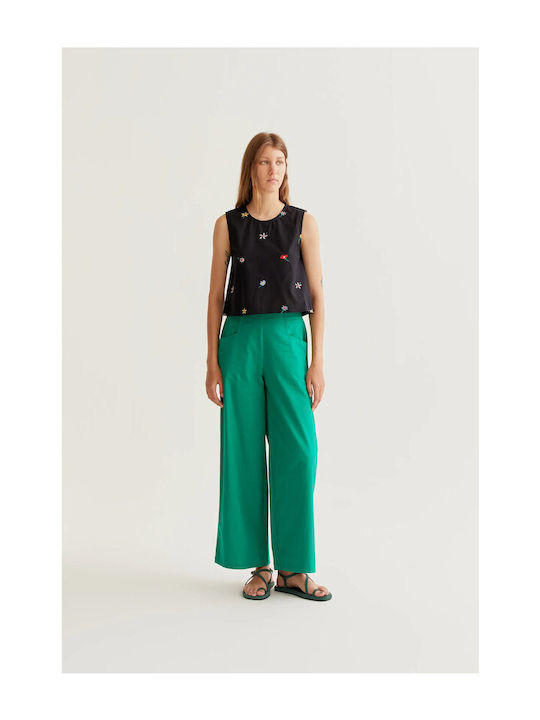 Women's Cotton Sleeveless Floral Black Blouse