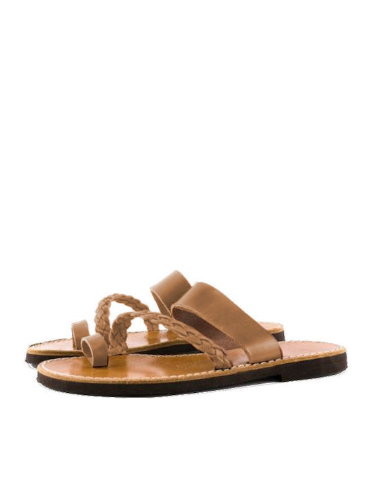 Leather Women's Flat Sandals Beige
