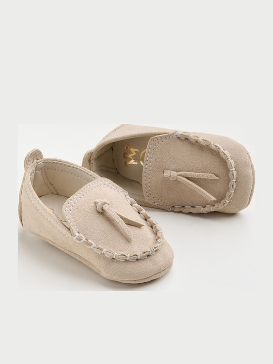 Ever Kid Pantofi De Botez Din Piele Mocasini Papuci De Botez Cu Talpă Moale Bej A601E