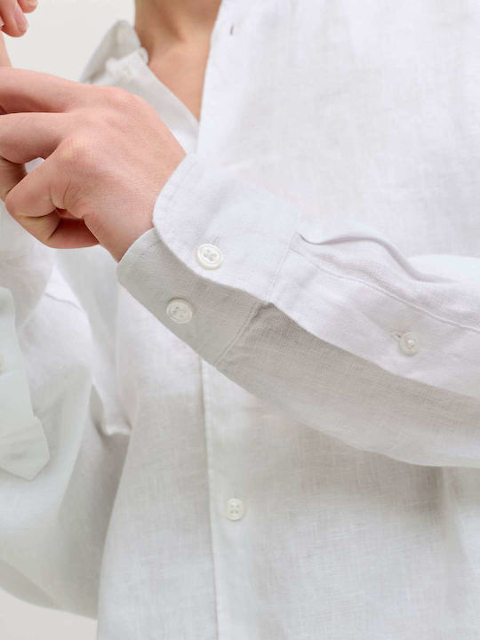 Jprblalawrence Langärmeliges Leinenhemd in Weiter Passform Bright White