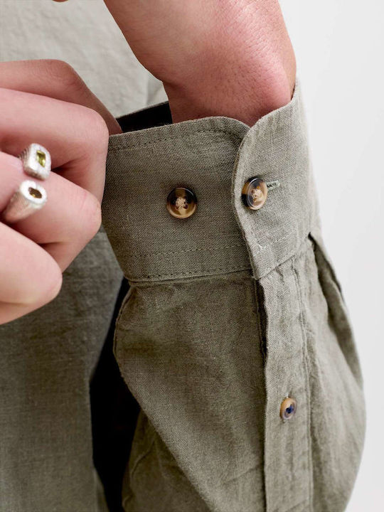 Langärmeliges Leinenhemd in Normale Passform Dusty Olive