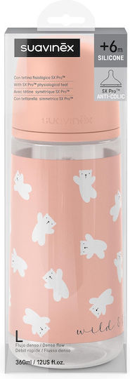 Suavinex Glass Baby Bottle Nipple Anti-Colic with Silicone Nipple Pink 360ml