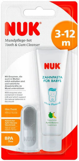 Nuk Tooth & Gum Cleanser Baby Toothpaste Set with Toothbrush for 3m+ 2 Pieces with Banana Flavor 40ml