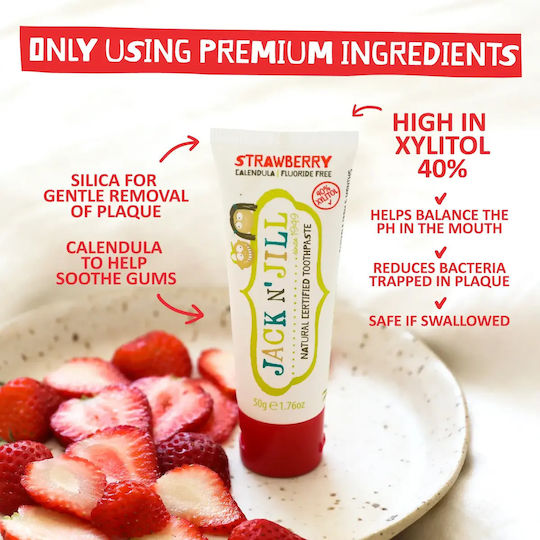 Jack n' Jill Baby Toothpaste for 6m+ with Strawberry Flavor Fluoride-Free 50gr
