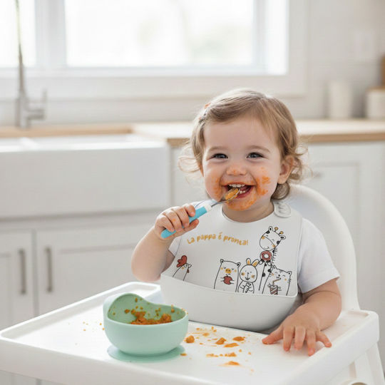 Gamberritos Kids Αδιάβροχη Σαλιάρα Σιλικόνης με Κουμπί & Τσέπη Λευκό για 4 m+