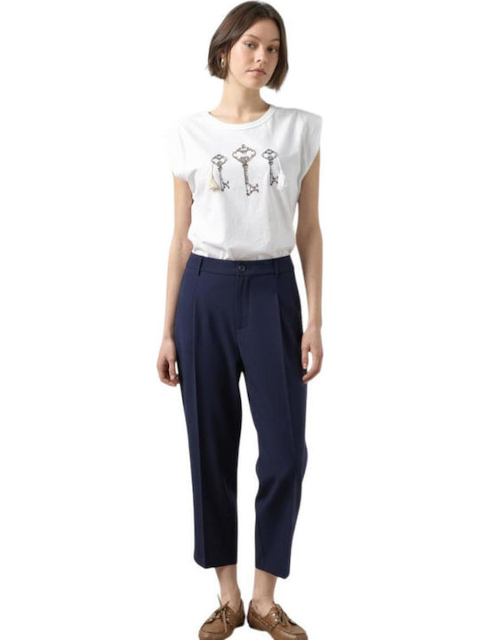 Damen Stoff Capri Hose in Regulärer Passform Blau