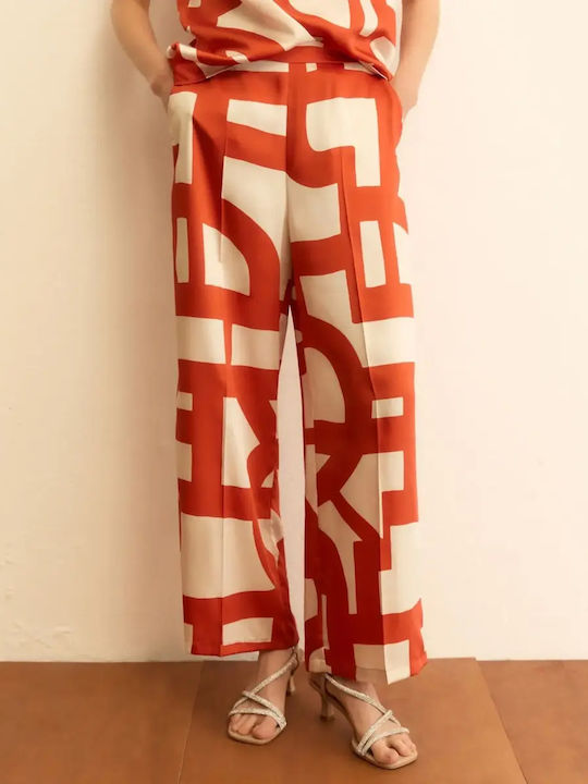 Women's High Waist Satin Trousers in Regular Fit Geranium Red