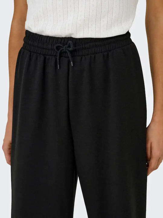 Damenhose mit Gummiband in Breit Bein Stil Schwarz