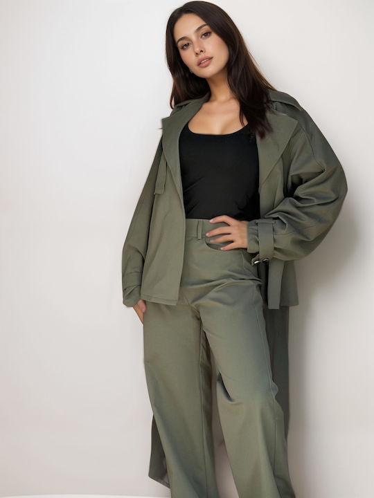 Women's Khaki Set with High Rise Trousers with Rubber Band