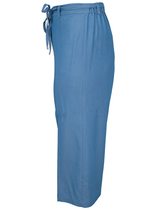 Women's Fabric Capri Trousers with Rubber Band Blue