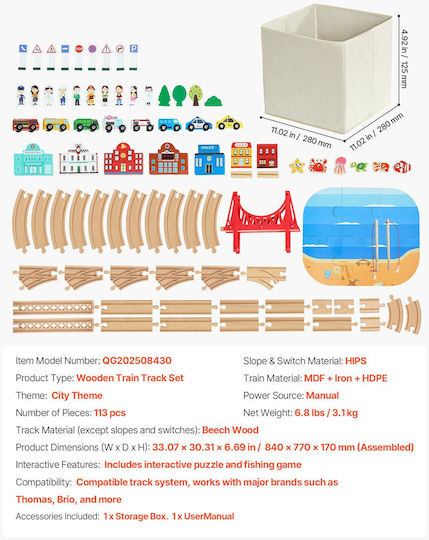 Vevor Wooden Train Set for Ages 3+