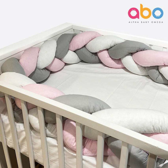 abo Crib Bumpers Braided Inside Pink-white-grey 20x210cm