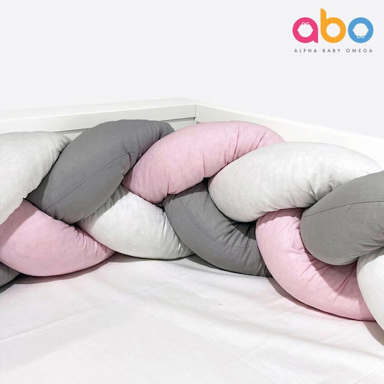 abo Crib Bumpers Braided Inside Pink-white-grey 20x210cm