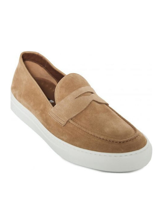 Leather Men's Loafers in Beige Color