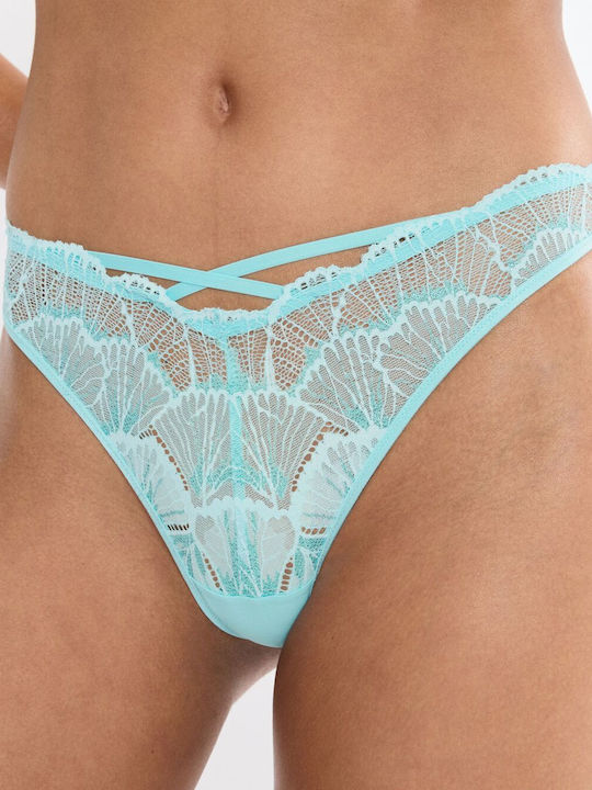 Palina Γυναικείο String χωρίς Ραφές με Δαντέλα Capri Blue