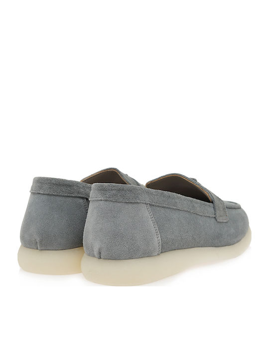 Leather Women's Loafers In Gray Color