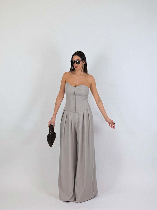 Women's Strapless One-piece Jumpsuit Beige
