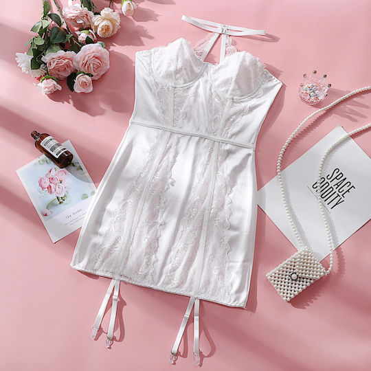 Lenjerie Intimă Sexy Push-up Rochie Mini Erotică Cu Dantelă Colier Alb