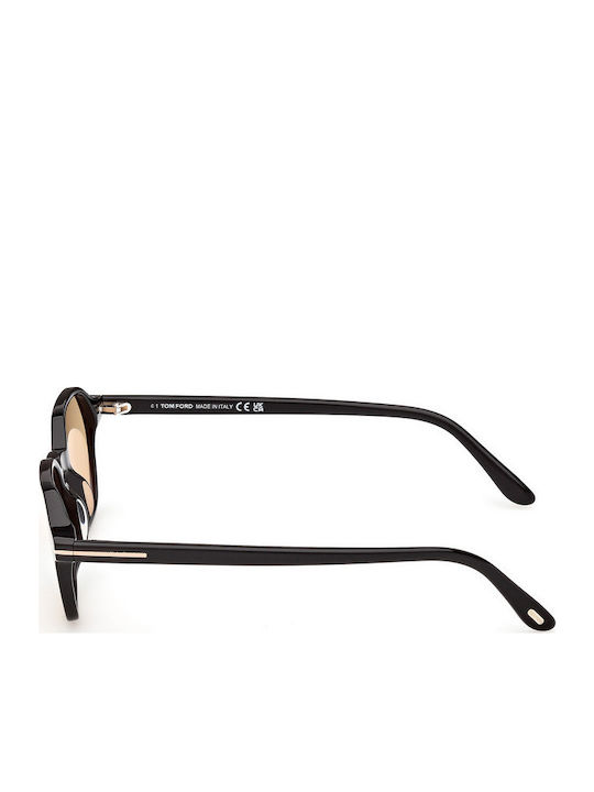Tom Ford Unisex Sunglasses With Black Horn-Rimmed Frame And Yellow Gradient Lens