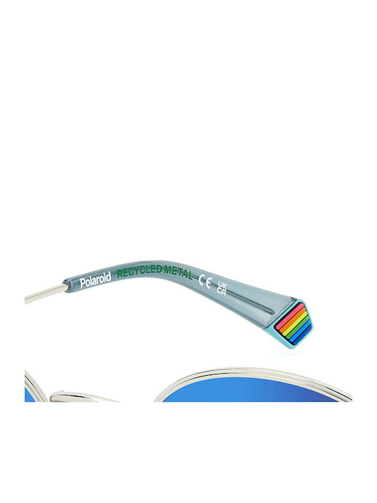 Polaroid Unisex Sunglasses with Silver Metal Frame and Blue Mirror Lens