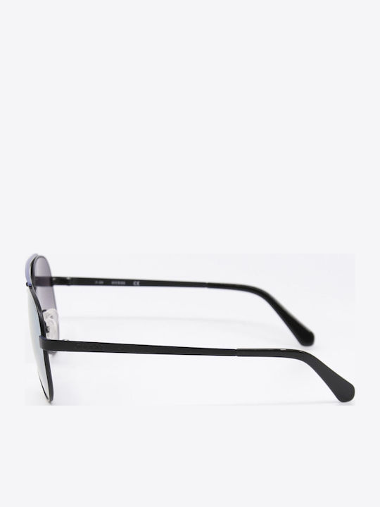 Guess Men's Sunglasses with Black Metal Frame and Light Blue Mirror Lens