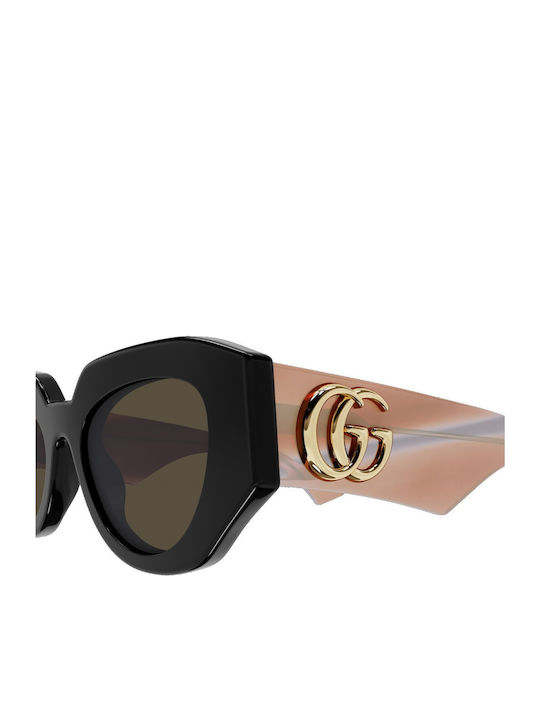 Gucci Damen Sonnenbrille mit Schwarz Kunststoff Gestell und Braun Linse GG1421S 008