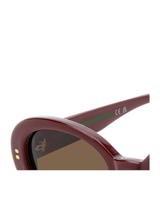 Polaroid Unisex Sunglasses With Red Horn-Rimmed Frame And Brown Lens PLD6253/S/X LHF/SP