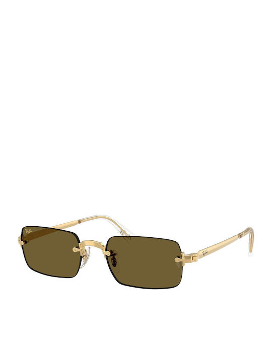 Ray Ban Unisex Sunglasses with Gold Metal Frame and Green Lens