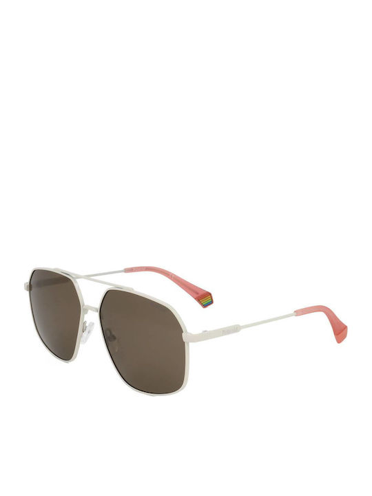 Polaroid Unisex Sunglasses with Beige Metal Frame and Brown Polarized Lens PLD6173/S 10A/SP