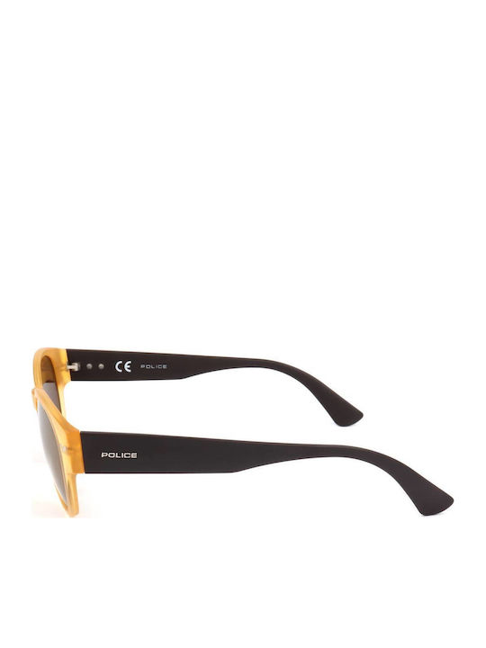 Police Men's Sunglasses with Yellow Plastic Frame and Brown Lens SPL151 760G