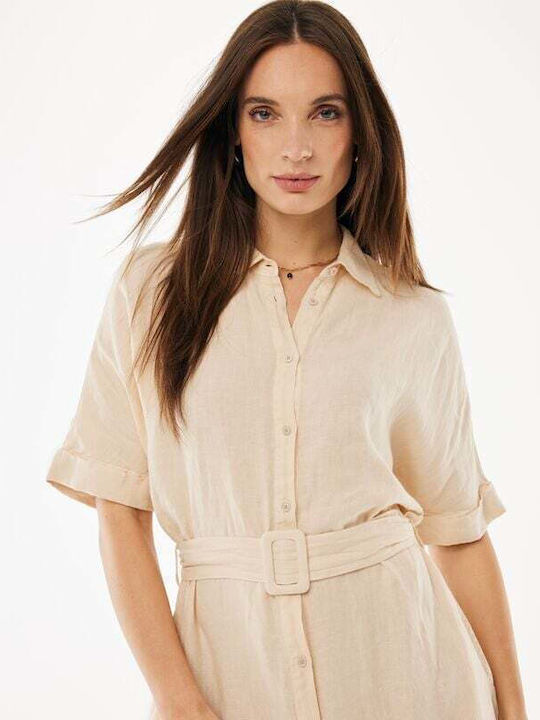 Summer Midi Shirt Dress Beige