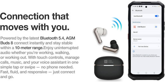 AGM Buds 8 Bluetooth Kopfhörer mit Schweißbeständigkeit und Ladekoffer Beige