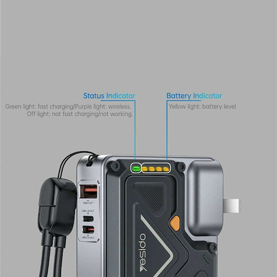 Yesido YP89 MagSafe Power Bank 10000mAh 22.5W mit USB-A Ausgangsanschlüsse und USB-C Ausgangsanschlüsse Power Delivery / Schnellladung Grau