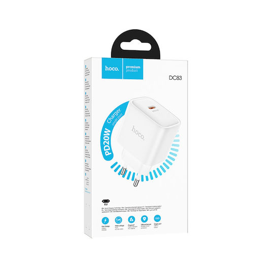Hoco Зарядно Устройство Без Кабел с USB-C Порт 20W Power Delivery Бял (DC83)