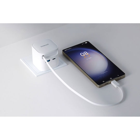 Intenso Φορτιστής GaN με Θύρα USB-A και Θύρα USB-C και Καλώδιο USB-C 65W Λευκός (7806522)