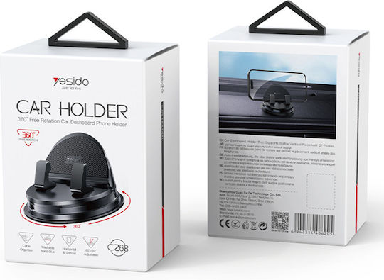 Yesido Car Holder C268 Dashboard 360° Base Automatic Clamping 4–8inch Phones Waterproof 3m Adhesive Black