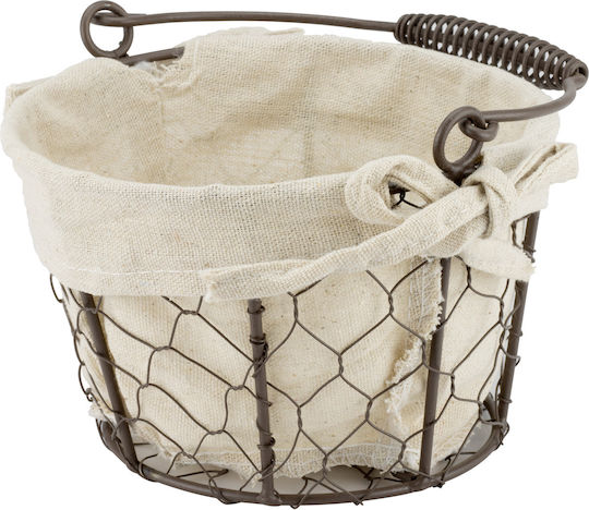 Set 6 Round Bread Serving Baskets Raki 13.5x13.5x10cm Handle Made Metal Fabric