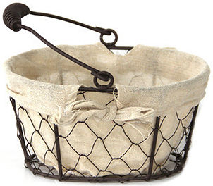 Oval Bread Serving Basket Raki 24.5x20x14cm Made Metal Fabric Handle