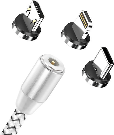 Avizar 3-in-1 Magnetisches Mehrere Anschlusskabel Usb-c Lightning Micro-usb Zu Usb-a 1m Silber
