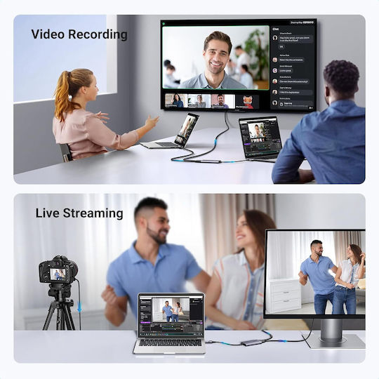 HDMI към USB-C/USB-A карта за заснемане на видео 4K Loop-out 2K 30Hz запис Plug & Play за живо излъчване съвместима със смартфон конзола DSLR камера лаптоп Windows PC MacOS Linux