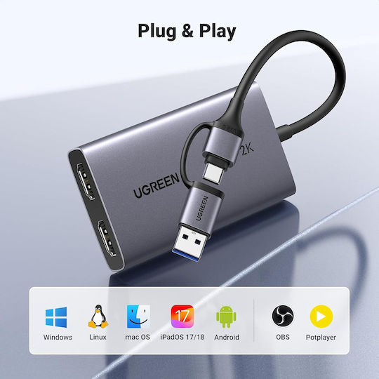 HDMI към USB-C/USB-A карта за заснемане на видео 4K Loop-out 2K 30Hz запис Plug & Play за живо излъчване съвместима със смартфон конзола DSLR камера лаптоп Windows PC MacOS Linux
