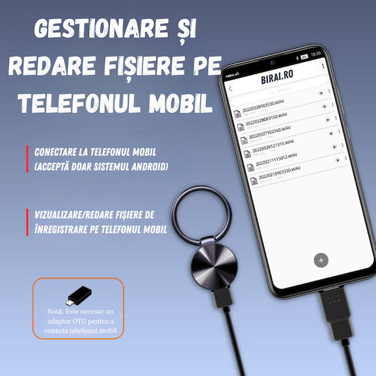 Reportofon Spion Birai Br30 8gb Activare Vocală Înregistrare Hd Autonomie Baterie 12h 120 Zile Standby