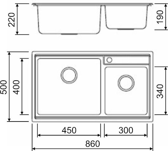 Macart Crystal N-175 Drop-In Sink Left Inox Satin W86xD50cm Silver