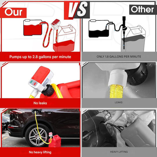 Pompă Electrică de Transfer Combustibil cu Baterie Senzor de Oprire Automată Portabilă 4 Adaptoare Furtun Lung de 130 Mm Multifuncțională pentru Benzină Motorină Ulei – Bidoane Tractor Generator Mașină de Tuns Iarba