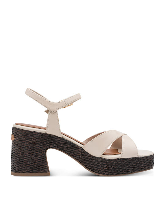 Damen Sandalen Aus Leder Beige